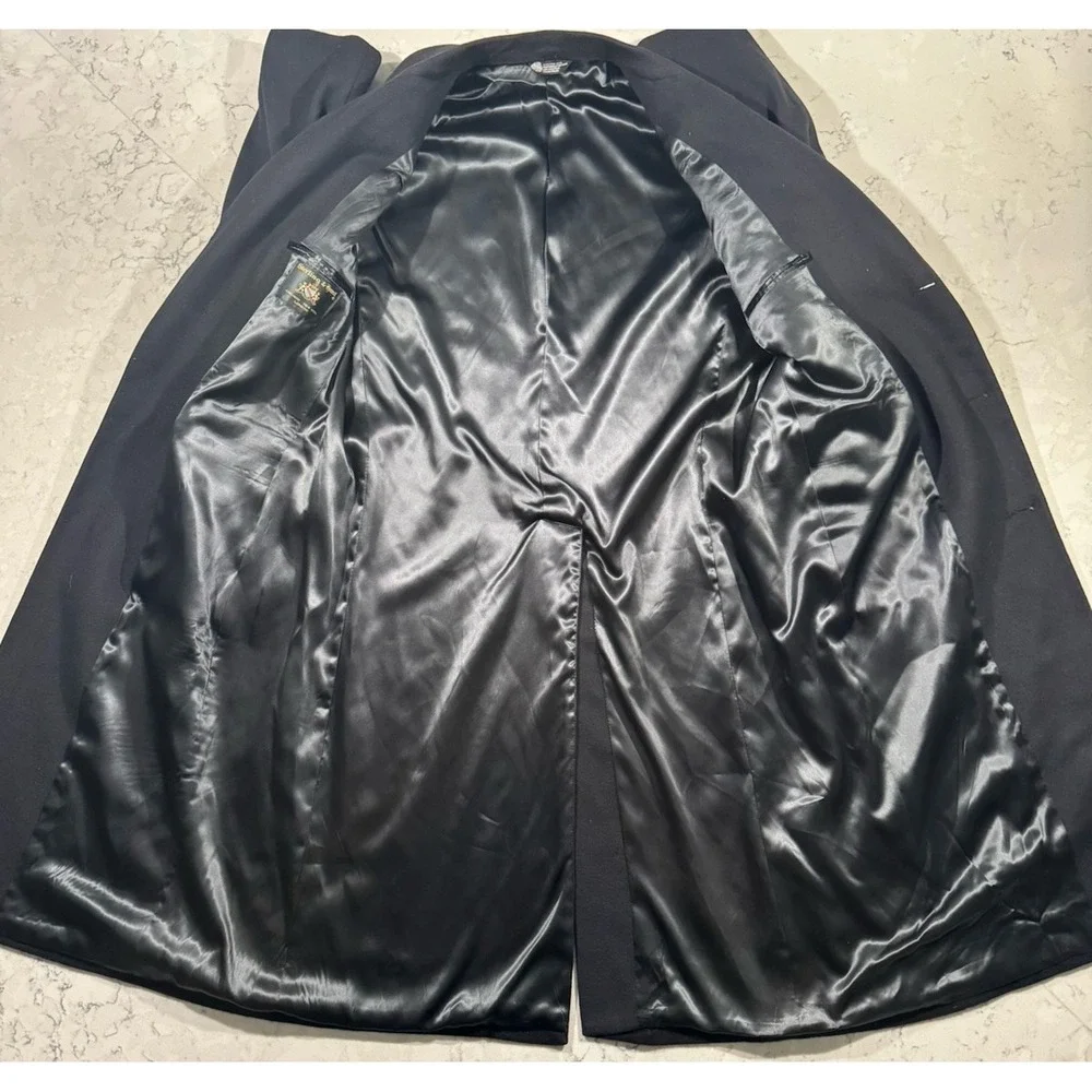 VTG Sterling & Hunt Overcoat Mens 46 Black Wool Long Coat Single Breasted Lined